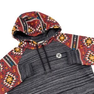 HOOEY Womens Southwestern Aztec Print Summit Hoodie Gray Red Yellow Blue Size S